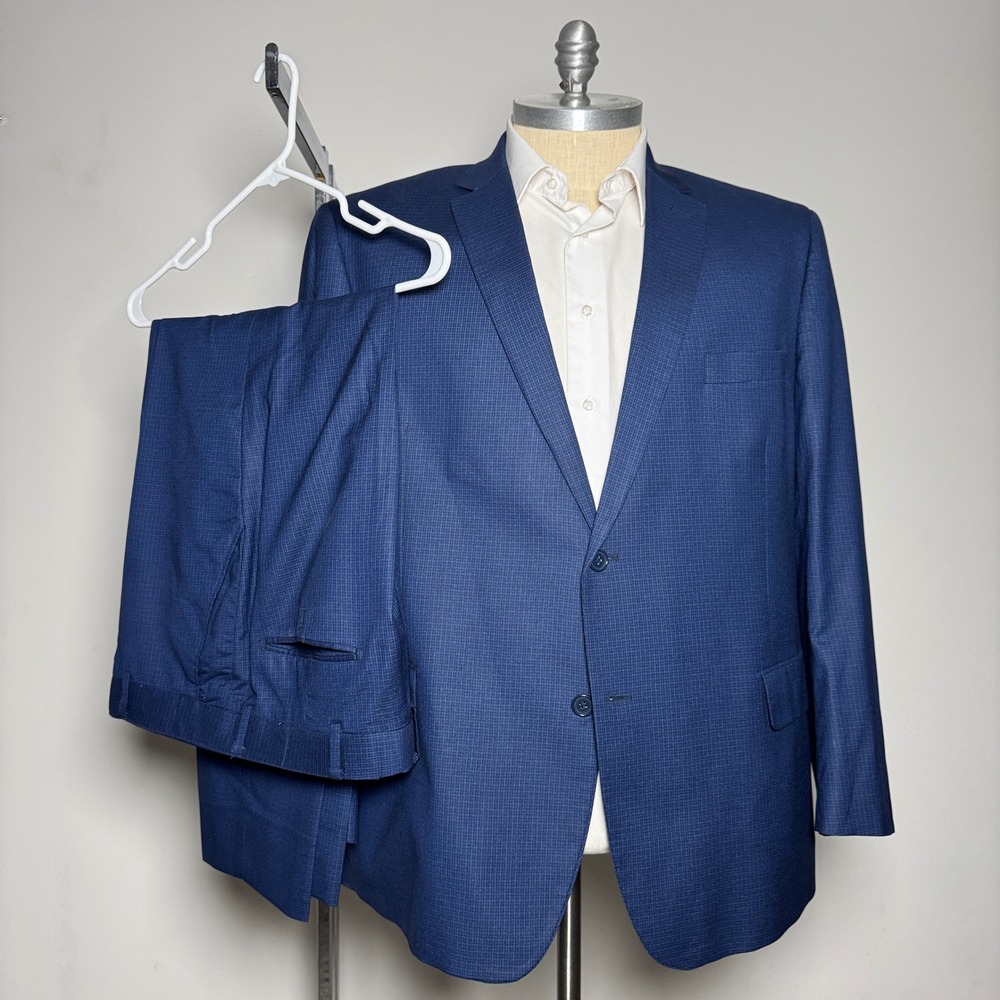 Studio 18 Men's‎ Blue Textured Wool Blend Suit 52R 38W